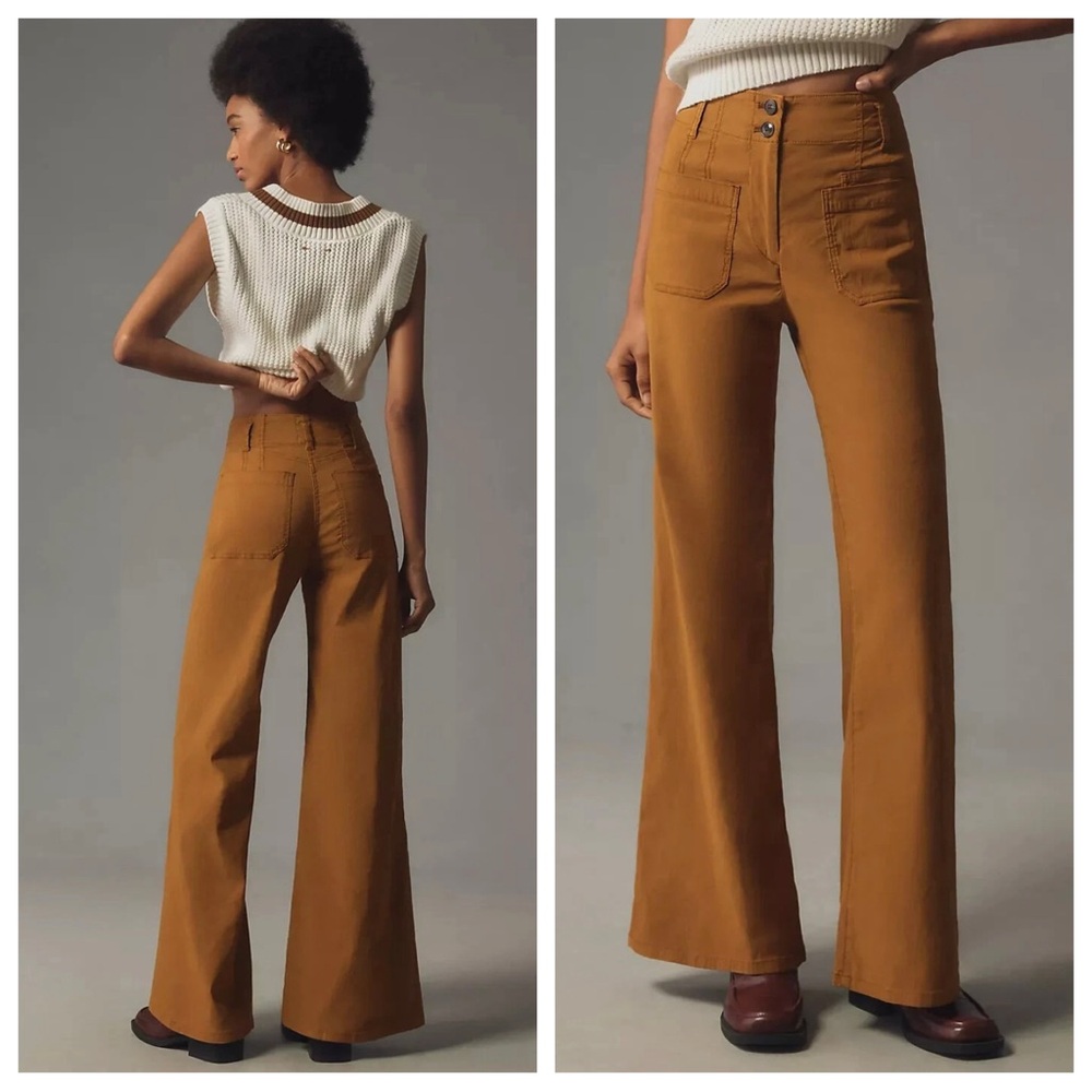 Maeve The Junie High-Rise Flare Pants Magic Fabric Stretch Bronze Anthropologie